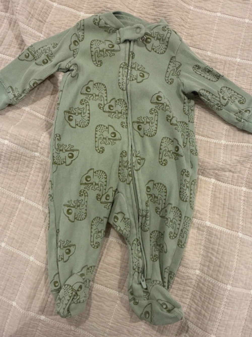 Carter's Sage Green Footed One-Piece with Chameleon Print